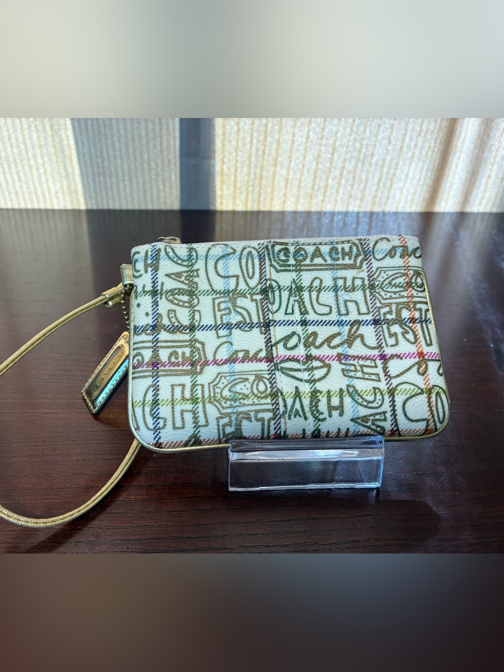 Coach Signature Tattersall Scribble Wristlet